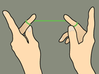 Graphic showing two hands holding floss